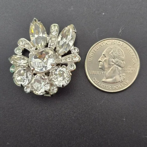 Eisenberg Vintage Rhinestone Clip-On Earrings  Floral Silver-Tone Statement READ - Picture 7 of 11